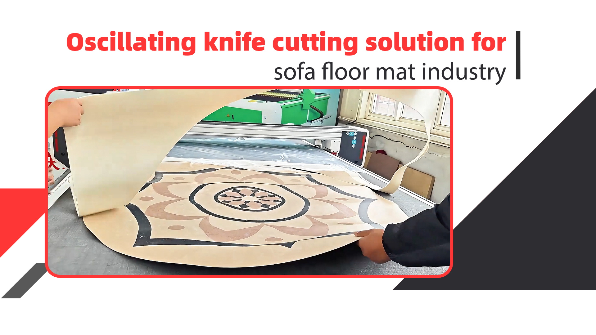 Cutting sofa floor mat material with a vibrating knife cutting machine